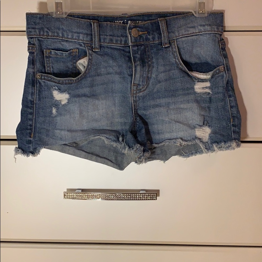 Cutoff, distressed denim shorts